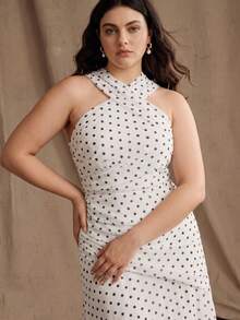 Anewsta Gaun Plus Size Musim Semi/Gugur Elegan Bergaya Surgawi untuk Pernikahan, Pesta, Acara Santai, Gaun Maxi Panjang Formal Putih dengan Leher Halter dan Detail Kerut yang Seksi - Putih - View 6