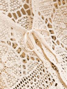 CosyJoli Plus Size Water-Soluble Lace Knit Tie-Front Cardigan Fall/Winter - Apricot - View 4