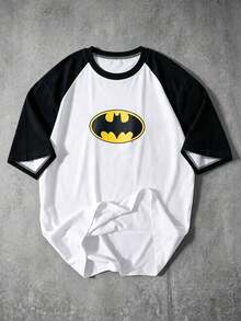 BATMAN X SHEIN Manfinity EMRG Men's Colorblock Cartoon Print Raglan Short Sleeve Casual T-Shirt - Multicolor - View 3