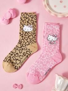 HELLO KITTY AND FRIENDS | SHEIN 2雙透氣吸汗中筒襪 - 混色 - 查看 2