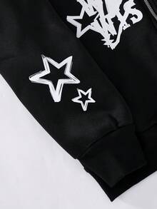 SHEIN 青少年男孩連帽街頭風 Y2K 字母印花萬聖節運動衫 - 彩色 - 查看 7