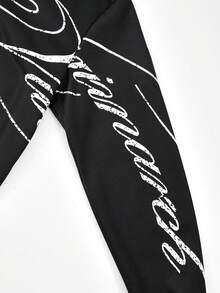 SHEIN Coolqubz 青少年男孩連帽街頭風 Y2K 字母印花運動衫，萬聖節款，秋季穿搭 - 黑色 - 查看 4