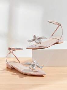 SHUZIA Women Shoes Rhinestone 3D Bow Pointy Toe TPU Clear Flat Summer Shoes Spring Shoes Spring Break Easter Mother's Day Present Valentine's Day - Clear - View 3