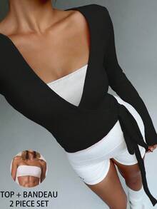 INAWLY 2PCS Plus Size Co-Ords - Black and White - View 1