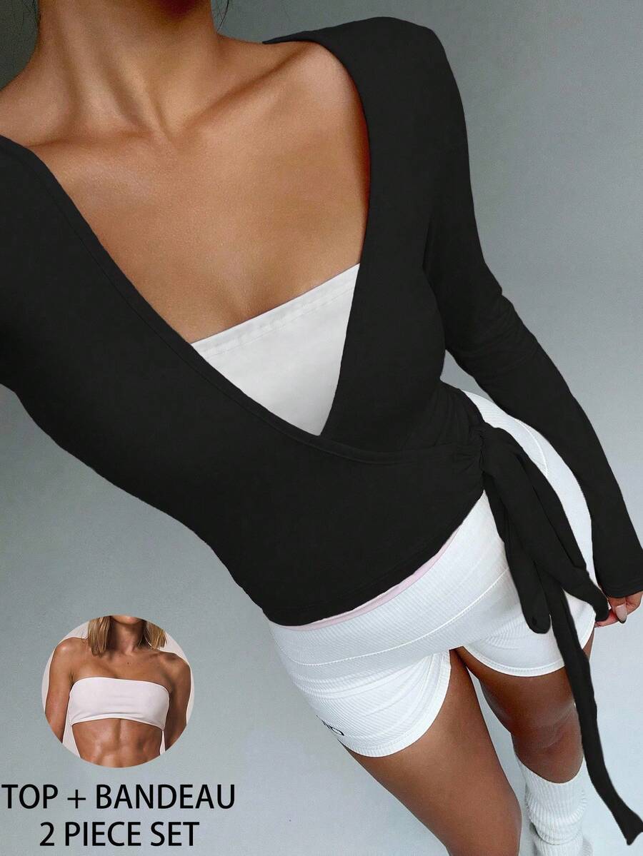 INAWLY 2PCS Plus Size Co-Ords - Black and White - View 1