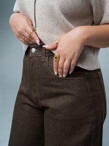 SARA VAULT Women's Regular Waistline Decorative Loose Banana Pants, Casual City Jeans Fall - Brown - View 2