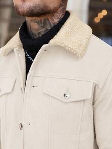 Manfinity LEGND Chaqueta de lana de unicolor casual versátil para uso diario para hombres - Albaricoque - Ver 3