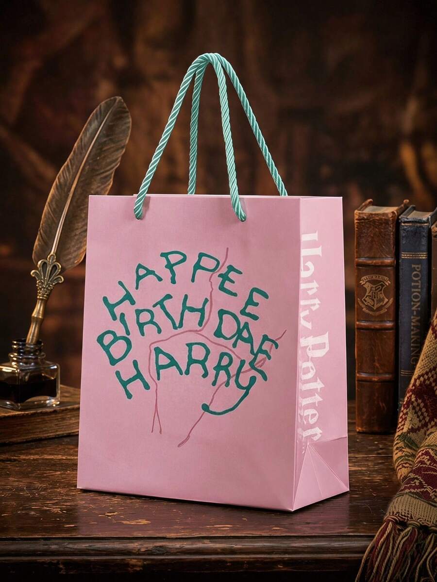 HARRY POTTER X POKOJA LAND 1 buah Tas Kado Kertas dengan Pegangan dan Motif Ajaib, Bahan Kertas, Bahan Kertas Kokoh, Kemasan Kado Liburan, Untuk Perayaan Liburan - A-merah muda - View 1