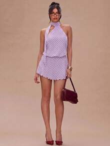 SHEIN BAE 女士波点露背休闲派对外出迷你连衣裙 - 淡紫色 - 查看 3