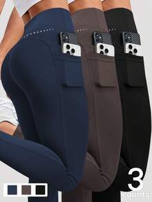 SHEIN Velisys 3件組女款運動緊身褲 - 彩色 - 查看 1