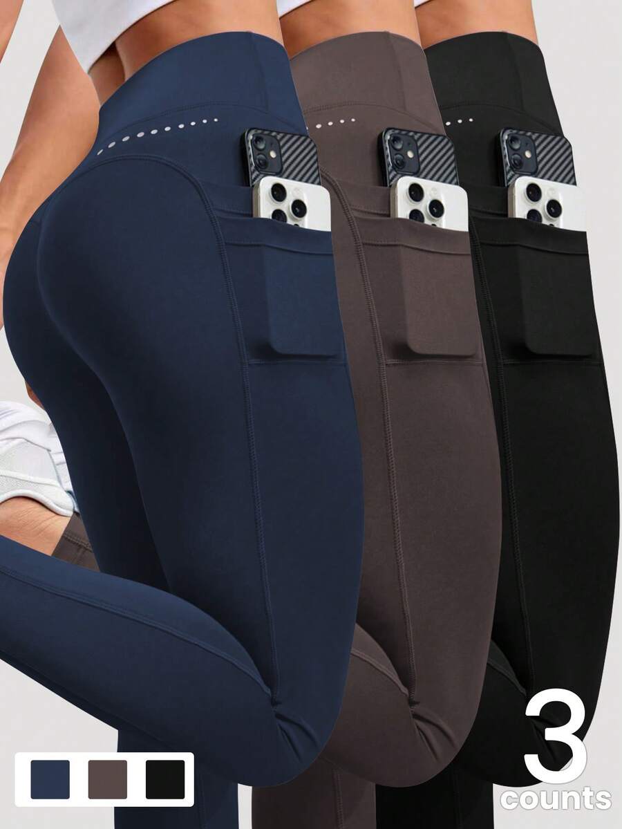 SHEIN Velisys 3件組女款運動緊身褲 - 彩色 - 查看 1
