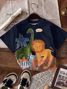 SHEIN LMoss Kids 男嬰休閒極簡短袖上衣，適合春夏穿著 - 彩色 - 查看 3