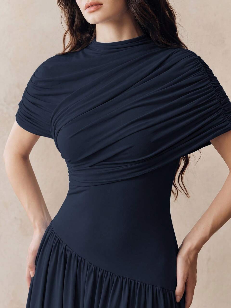 Women's New Spring/Summer Elegant Vintage Ruched Fitted Off Shoulder Bodycon Waist-Cinching Long Dress For Party, Gathering, Banquet, Vacation