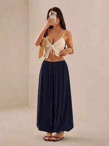 SHEIN PETITE 2026 女款春夏度假系列：優雅橄欖綠寬鬆喇叭褲 - 藏蓝色 - 查看 11