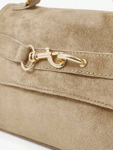 Maija Ladies Khaki Suede Hardware Buckle Decorative Suede Handbag, Fashionable And Elegant, Simple And Versatile Classic, Commuter Office Dating Daily - Khaki - View 7
