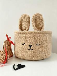 1 Pack Curing Rabbit Teddy Velvet Storage Basket Stereo Rabbit Ears Large Capacity Clothes Storage Bucket Bedroom Home Decoration Easter Bunny Storage Basket Rabbit Shape Storage Basket - View 3