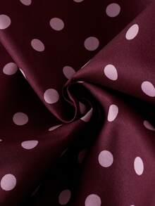 SHEIN Elladie kids 2件組女童春秋新款防風布料酒紅波點休閒時尚蝴蝶結緞帶裝飾立領前開拉鍊上衣與休閒長褲可愛甜美套裝 - 酒紅色 - 查看 5