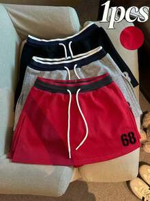 Franclia Women's Drawstring Waist Colorblock Casual Daily Skorts - Red - View 1
