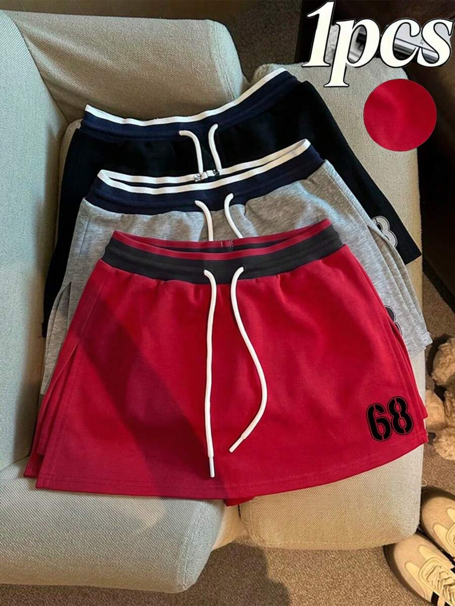 Franclia Women's Drawstring Waist Colorblock Casual Daily Skorts - Red - View 1