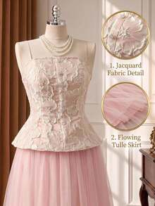 Rometta Elegant Plus Size Women's Commuter Camisole Jacquard Mesh 2 Pieces Set - Rusty Rose - View 3