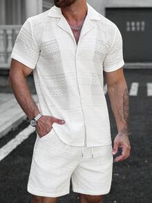 Manfinity CasualCool 男士時尚休閒領短袖提花襯衫 - 白色 - 查看 4