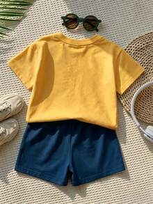 SHEIN LMoss Kids Baby Boy Casual Minimalist Short Sleeve Top Suitable For Spring And Summer - Multicolor - View 2