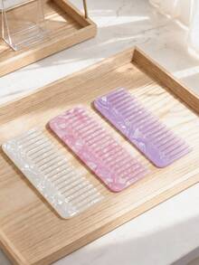 Haus Hana 1PC Acetate Plate Hair Comb Marble Pattern Anti-Static Wide Tooth Detangling Comb Smooth Glide No Pull Hair Styling Tool For Home Salon Daily Use Perfect Birthday Valentine's Day Gift For Women - multicolor - View 1