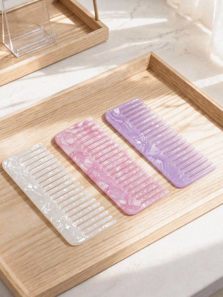 Haus Hana 1PC Acetate Plate Hair Comb Marble Pattern Anti-Static Wide Tooth Detangling Comb Smooth Glide No Pull Hair Styling Tool For Home Salon Daily Use Perfect Birthday Valentine's Day Gift For Women - multicolor - View 1