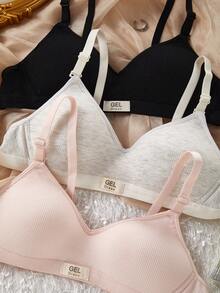3 Pack Teen Girl Seamless Wireless Bras,Comfortable Bralette For Developing Teens,Adjustable Straps Ribbed Undershirt,Baby Pink,Winter,Work Essential - Multicolor - View 3