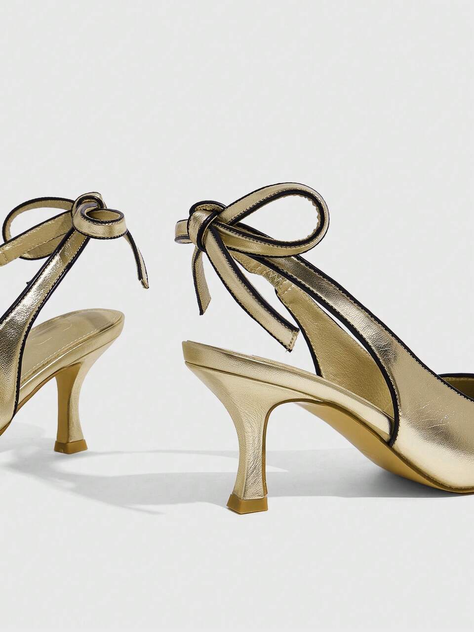 CUCCOO CHICEST Women's New French Pointed Back Strap Bow Stiletto Fashion Sandals, Gold Versatile Elegant Shoes