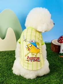 ADVENTURE TIME X PETSIN 1件可愛風騎士騎乘坐騎圖案寵物背心，綠色與白色條紋透氣彈性螺口柔軟防毛寵物衣 - 彩色 - 查看 2