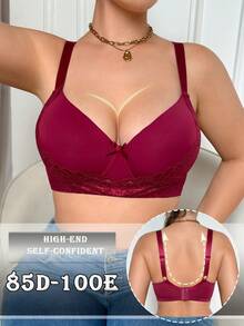 SHEIN 1pc Women's Lace Patchwork Plus Size Underwire Bra - Burgundy - View 1