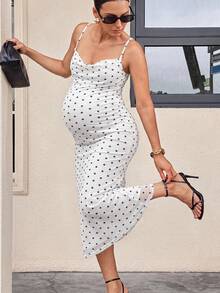 MaterniWear Maternity White Pleated Casual Elegant Ballet Everyday Summer Spaghetti Strap Dress Photoshoot Formal - White - View 1