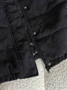 SHEIN 青少年女孩冬季外套，休閒黑色燈芯絨填充夾克，附拉鍊與按扣，秋冬款 - 黑色 - 查看 6