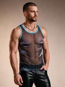 ZURIURI Men's Gradient Black Trim Casual Sexy Techno Tank Top Rave Summer - Multicolor - View 5