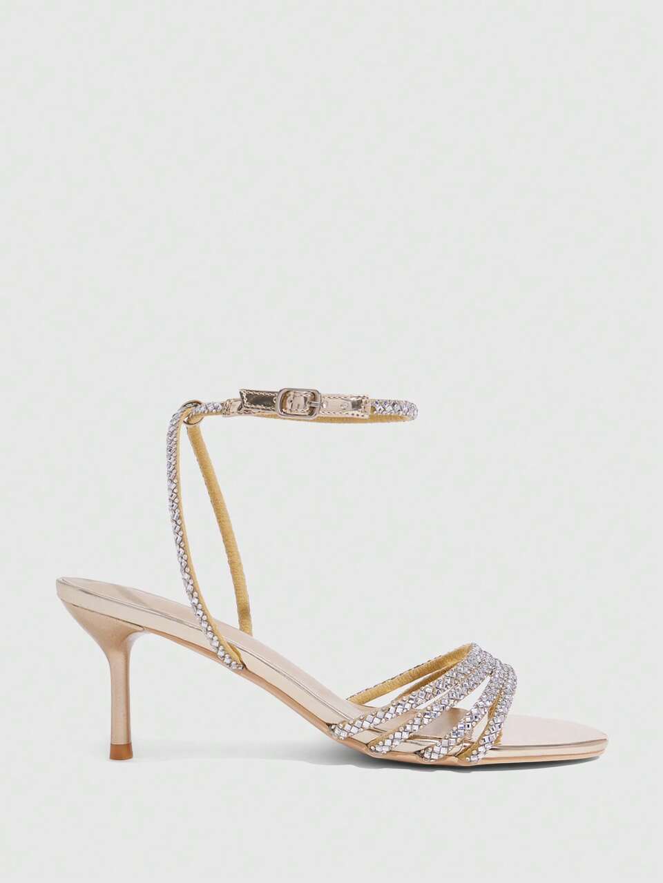 CUCCOO SZL Women's Shoes Round Toe Rhinestone Design Women's High Heels, Elegant, Sweet And Romantic; Metal Leather Women's High-Heeled Sandals, Fashion Shoes,