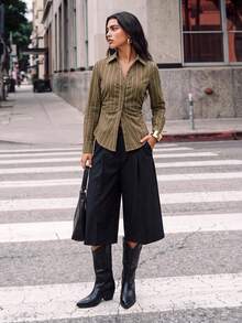 Avantive Women's Long Sleeve Striped Waist-Cinching Shirt - Multicolor - View 6