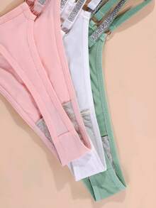 SHEIN 女款純色拼接亮片T-Back內褲3件組 - 彩色 - 查看 5