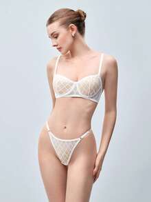 Softvol 2pcs Set Romantic Sheer Mesh Sexy Lingerie, Sexy Bralette With No Lining - White - View 5