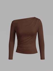SHEIN Clasi 3 piezas Camisetas de manga larga para mujer Oficina Beige Marrón Otoño Elegante - Multicolor - Ver 4