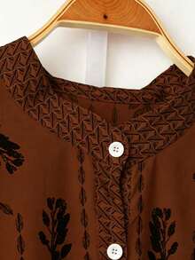 EMERY ROSE Plus Size Women's Floral Print Long Sleeve Top And Pants Casual Daily 2-Piece Set - Brown - View 5