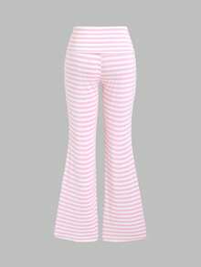 Sweetra Women's Sweet Minimalist Y2k Cute Sexy Vintage Striped Design 2 In 1 Spliced Long Sleeve Two Pieces Set Lounge Pink Stripe Autumn - Pink - View 8