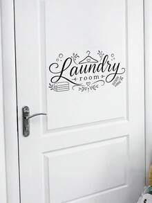 1PC Laundry Theme Alphabet Wall Stickers Self Adhesive Removable Waterproof Vinyl Decals Hanger Line Art Simple Style For Bathroom Laundry Room Wall Decor Home Decoration - multicolor - View 4
