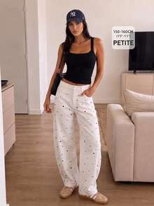 Anewsta Petite Modern Fashion White Curved Leg Trousers With Colorful Rhinestone Craftsmanship For Women - White - View 3