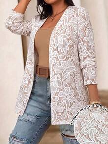 EMERY ROSE Plus Size Women's Casual Daily Commute Style Printed Pattern Jacket 2026 - Multicolor - View 1