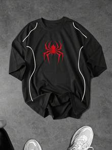 Gym Rark Kaos Olahraga Lengan Pendek Leher Bulat Motif Laba-laba Ukuran Besar Pria - Hitam - View 1