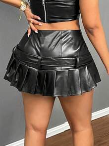 Slaydiva Plus Size/Western Wear Women/Holiday New Year Valentine's Day Fashion Pleated Mini Skirt - Black - View 2