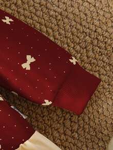 SHEIN Vintaside Kids 女嬰時尚刺繡荷葉邊印花運動衫 秋季 - 酒紅色 - 查看 7
