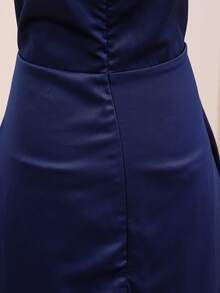 Teen Elegant Luxurious Summer Navy Blue Satin Halter Neck Fitted Dress, Suitable For Evening Party, Banquet, Christmas, Wedding, Flower Girl, Prom, Vacation, Graduation Season, Back To School And Other Occasions - Navy Blue - View 7