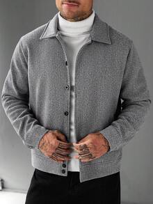 Manfinity CasualCool Men's Solid Color Casual Daily Wool Jacket - Grey - View 4